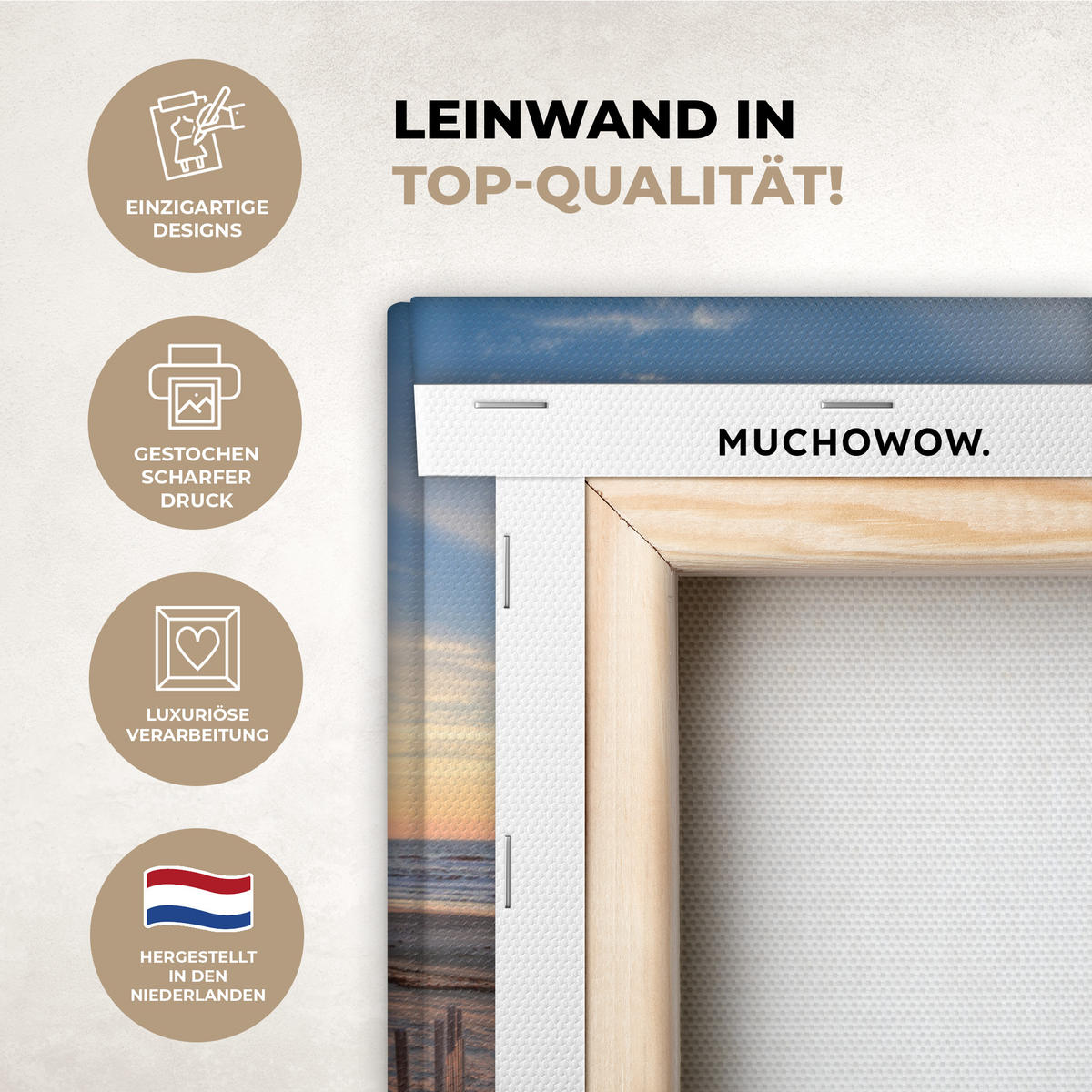 LEINWANDBILD Strand - Meer - Düne - Sonnenuntergang - Landschaft Deko Wohnzimmer 20x30 cm - Beige, Textil (20/30cm) - MuchoWow