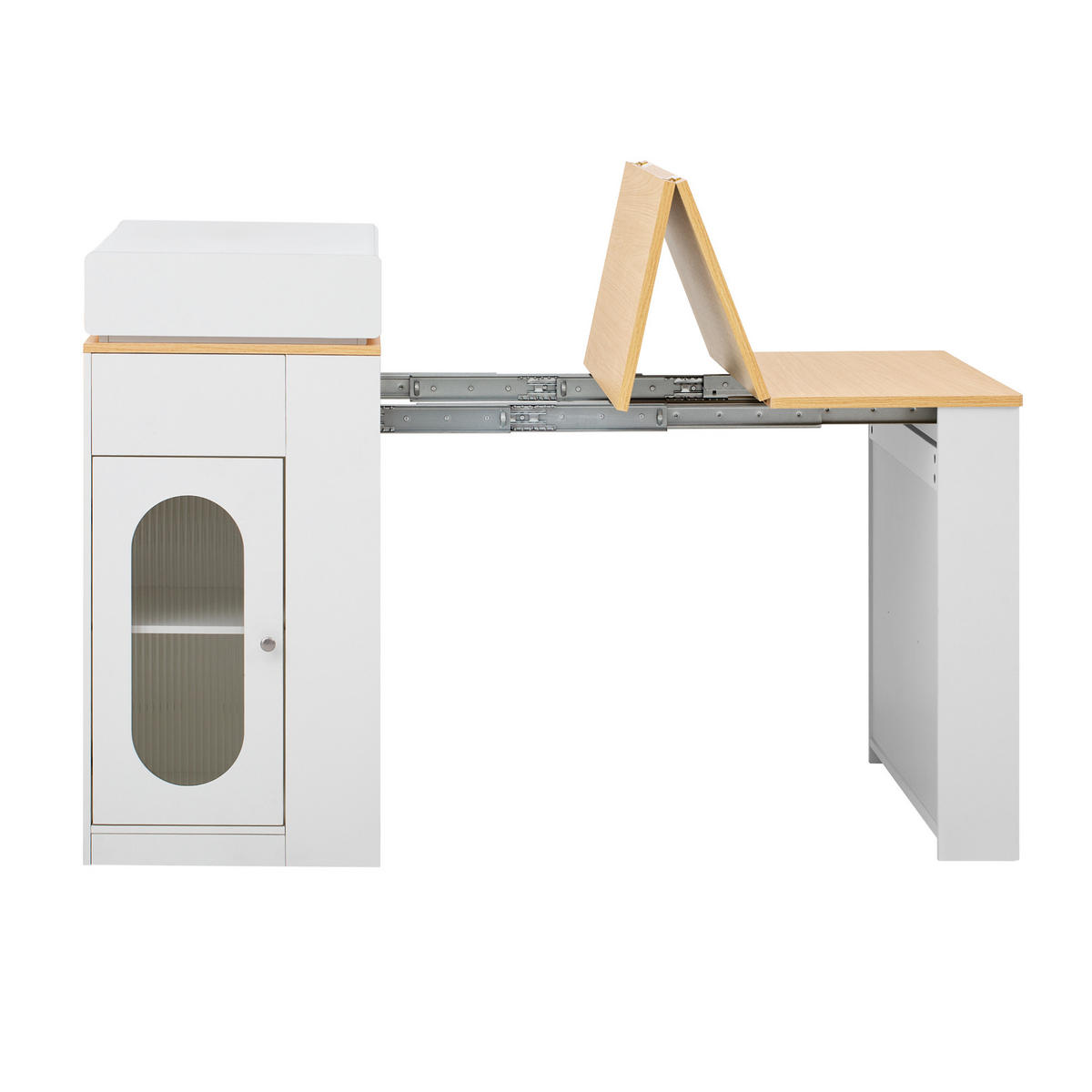 KÜCHENINSEL 83/46-146,5/96 cm aus MDF und Glas mit ausziehbarer Tischplatte Weiß - Weiß, Holzwerkstoff (83/96/46cm) - Modenvie