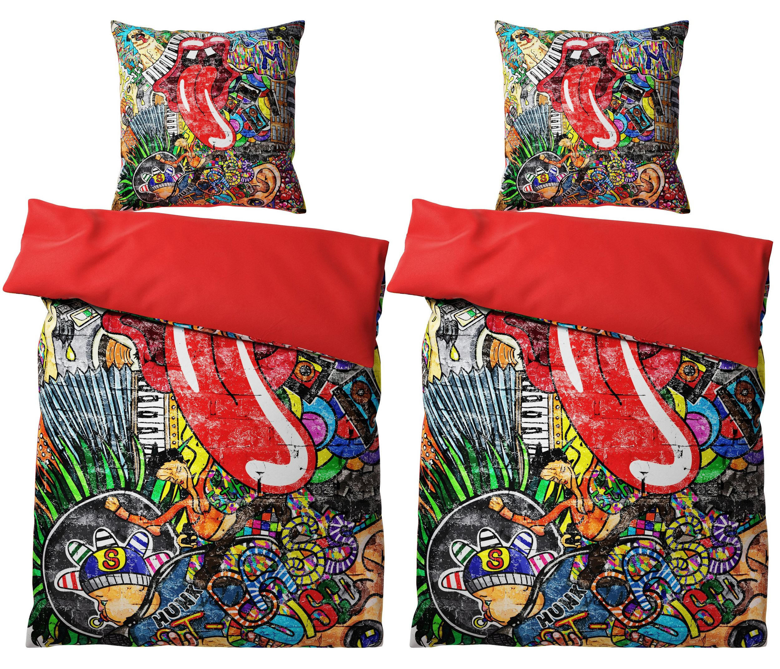 BETTWÄSCHE 4-teilig Graffiti - Rot, Naturmaterialien (135/200cm) - Sanilo