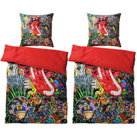 BETTWÄSCHE 4-teilig Graffiti - Rot, Naturmaterialien (135/200cm) - Sanilo