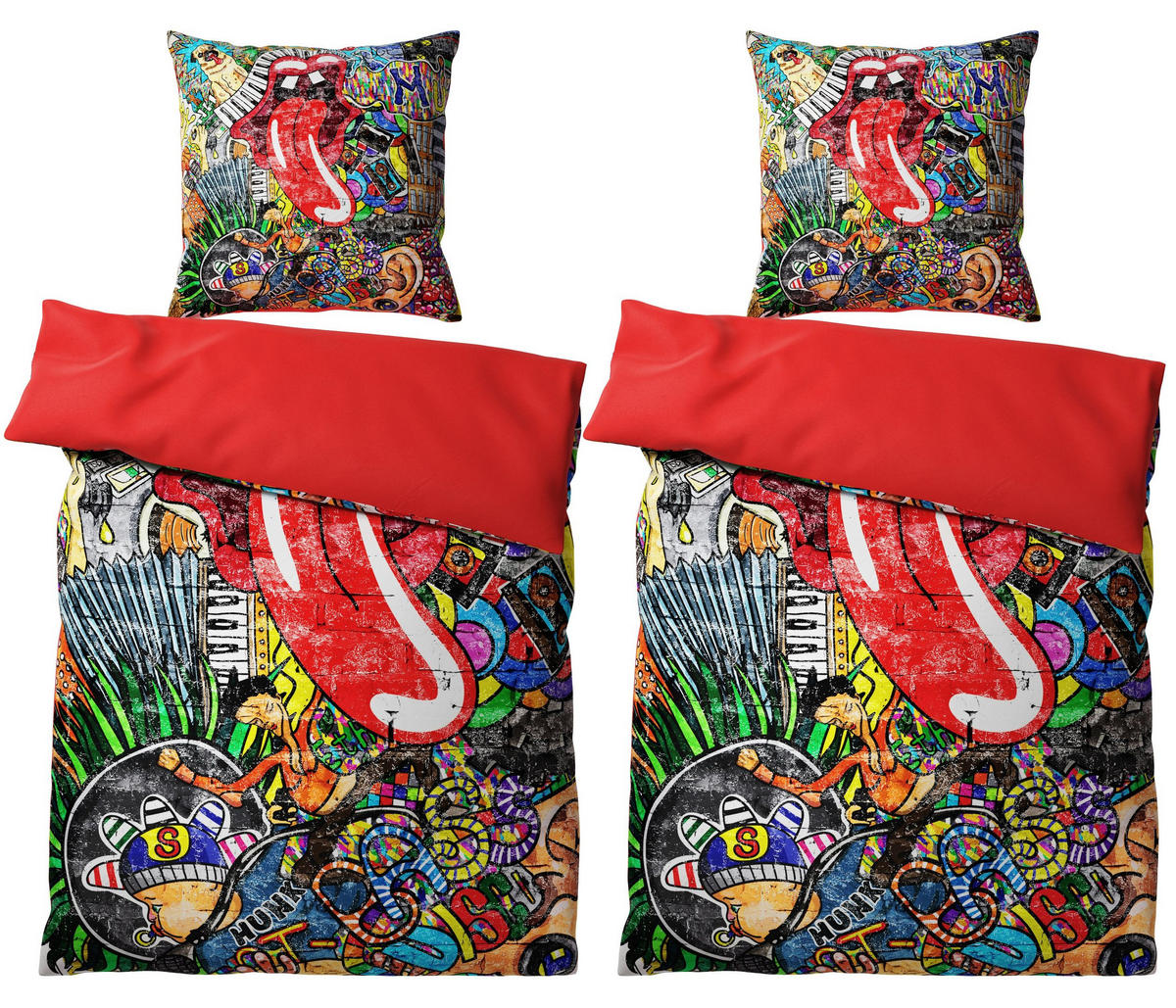 BETTWÄSCHE 4-teilig Graffiti - Rot, Naturmaterialien (135/200cm) - Sanilo