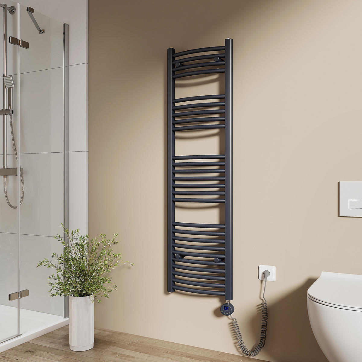 HANDTUCHHEIZKÖRPER elektrisch gebogen Anthrazit 140/40/5,6 cm - Anthrazit, Metall (40/140/5.6cm) - EMKE