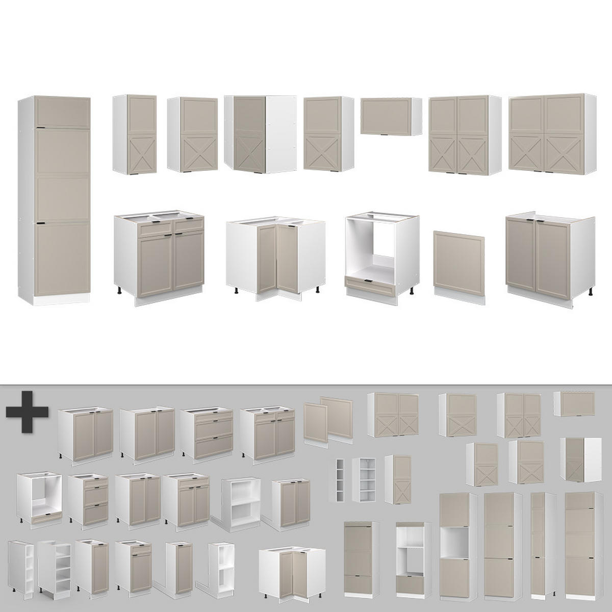 ECKKÜCHE Fame-Line GrauBeige/Weiß 227 x 60 cm ohne AP - Weiß/Grau, Holzwerkstoff (287/81.6/46cm) - Vicco