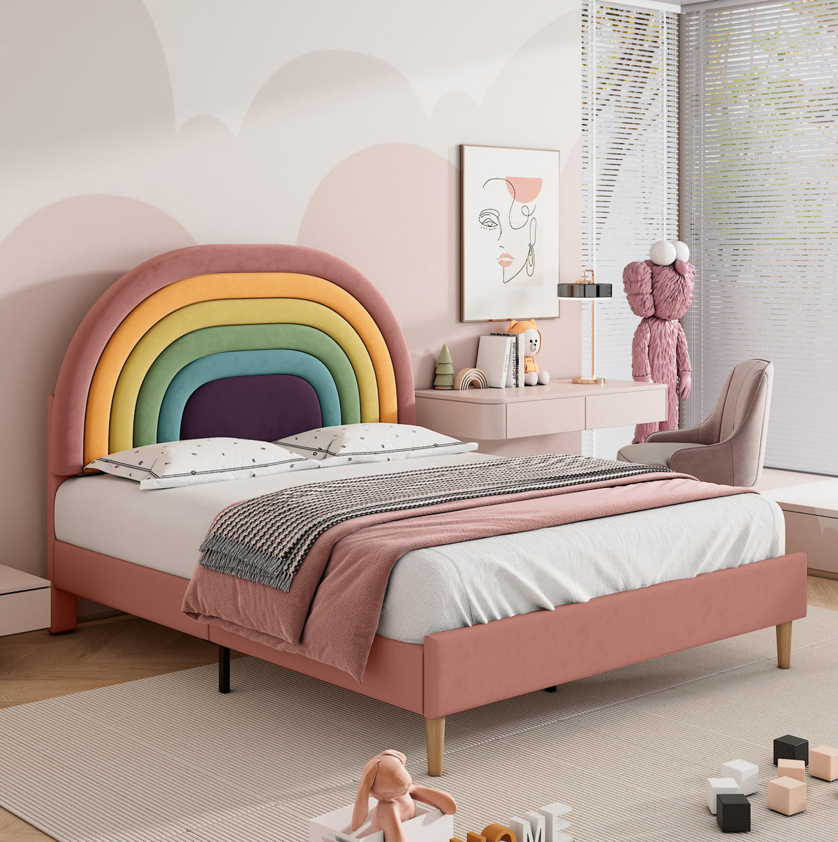 POLSTERBETT 140/200 cm Rosa aus Samt mit Lattenrost - Rosa, Textil (140/200cm) - OKMYHOME