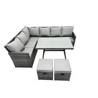 SITZGRUPPE mit Ecksofa Polyrattan Dunkelgrau 8-Sitzer - Dunkelgrau/Grau, Glas/Kunststoff - Fimous