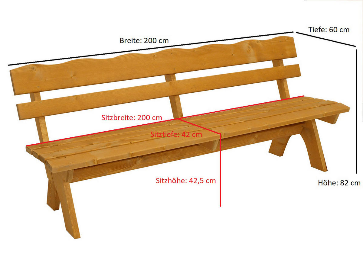 GARTENBANK Drieburg 4-Sitzer 200cm aus Kiefer massiv - Braun, Holz (200/82/60cm) - TPFGarden