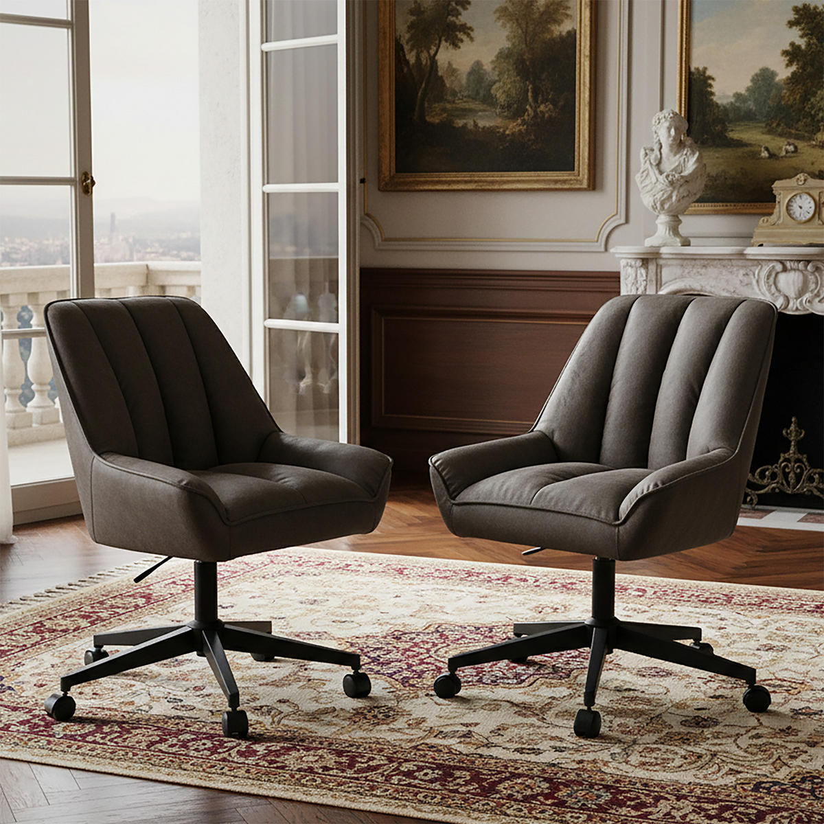 BÜROSTUHL Mika-Jette 2er-Set - Taupe/Schwarz, Textil/Metall (60/85/68cm) - DUBI Möbel