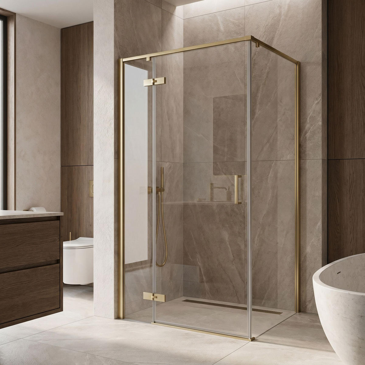 DUSCHKABINE Rea Bruno 100x80 Brush Gold - Goldfarben, Glas (78.5/98.5/195cm) - REA