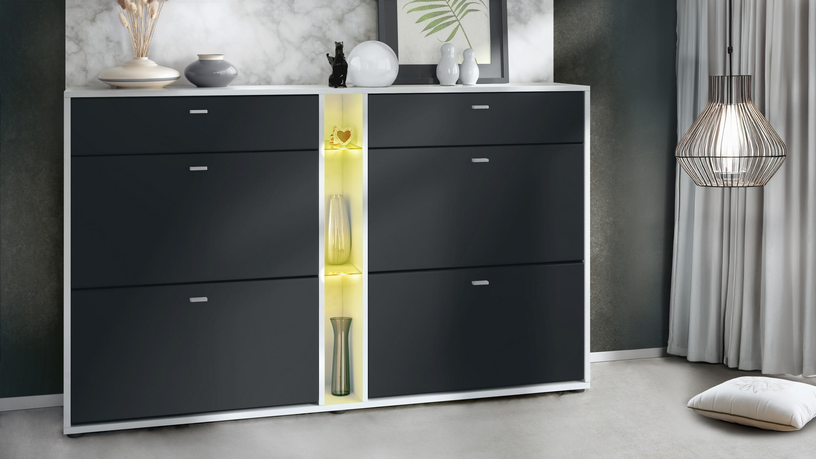 SCHUHSCHRANK Today Fronten in Schwarz matt - Schwarz, Holzwerkstoff (155.5/95/28cm) - Vladon
