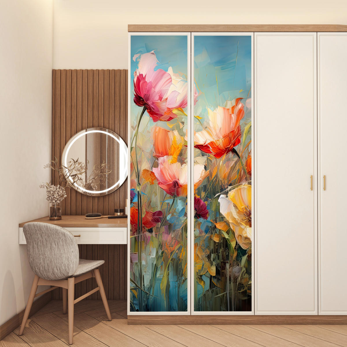 FOTOTAPETE Tür - Blumen - Aquarell - Kunst - Botanisch - Natur 95x235 cm - Orange, Kunststoff (95/0.1cm) - MuchoWow