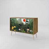 SIDEBOARD VIRGIN FOREST WITH SUNSET, Eicheneffekt, 111x42x77,5 cm, 2 Türen - Eichefarben/Buchefarben, Holzwerkstoff/Buchenholz (111/77.5/42cm) - SpaceRebels