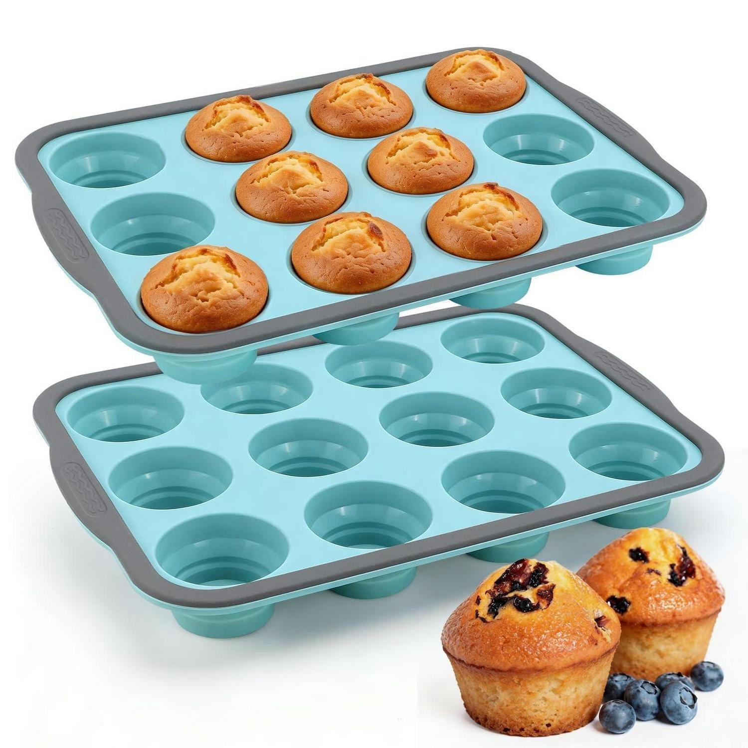 MUFFINBACKFORM 2-teiliges Set Silikon mit Metallrahmen 12er - Blau, Kunststoff (22/3.5/31cm)