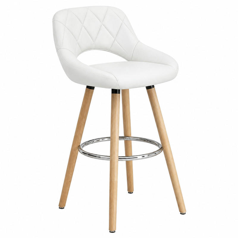BARHOCKER mit Rückenlehne 68 cm Kunstleder Weiß - Weiß, Holz (40/70/43cm) - Meubliv