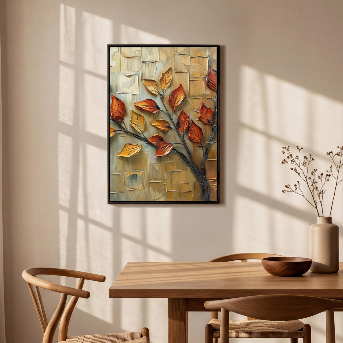 LEINWAND Bilder mit Rahmen - Baum - Abstrakt - Natur - Kunst - 60x90 - Goldfarben, Textil (60/90cm) - MuchoWow