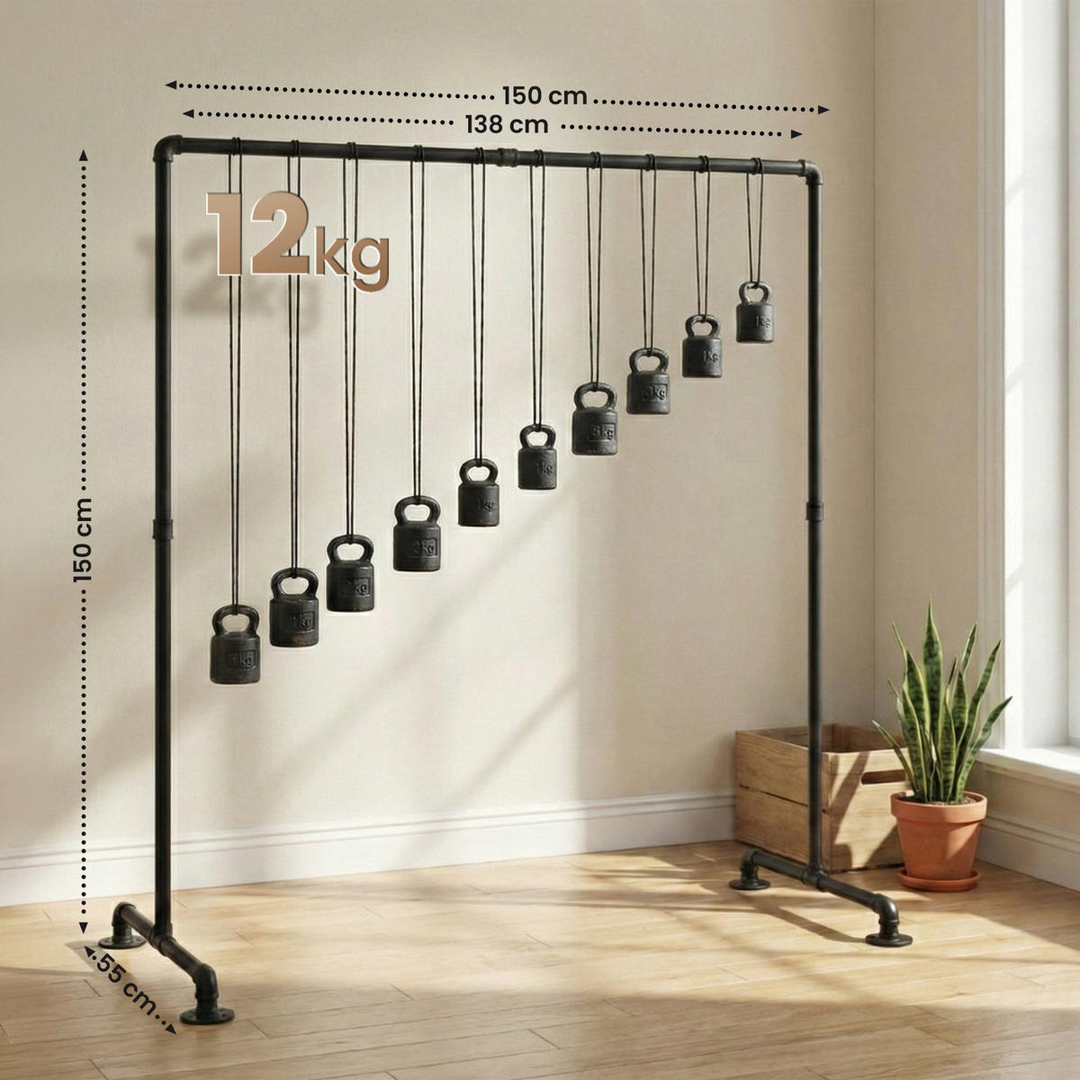 KLEIDERSTÄNDER 150 cm-schwarz-Metall - Schwarz, Metall (150/150/55cm) - CLP