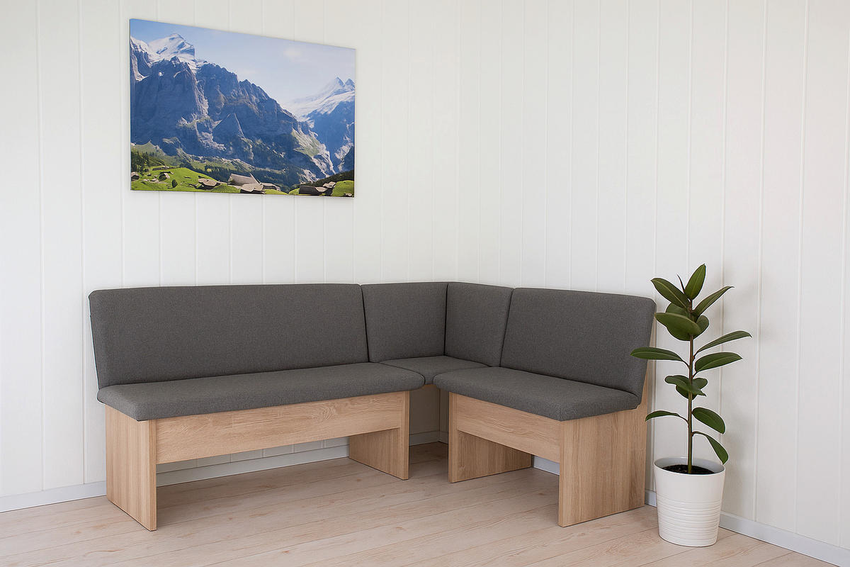 ECKBANK Die Vielseitige - Grau/Sonoma Eiche, Holzwerkstoff/Textil (145/185cm) - Kundler Home