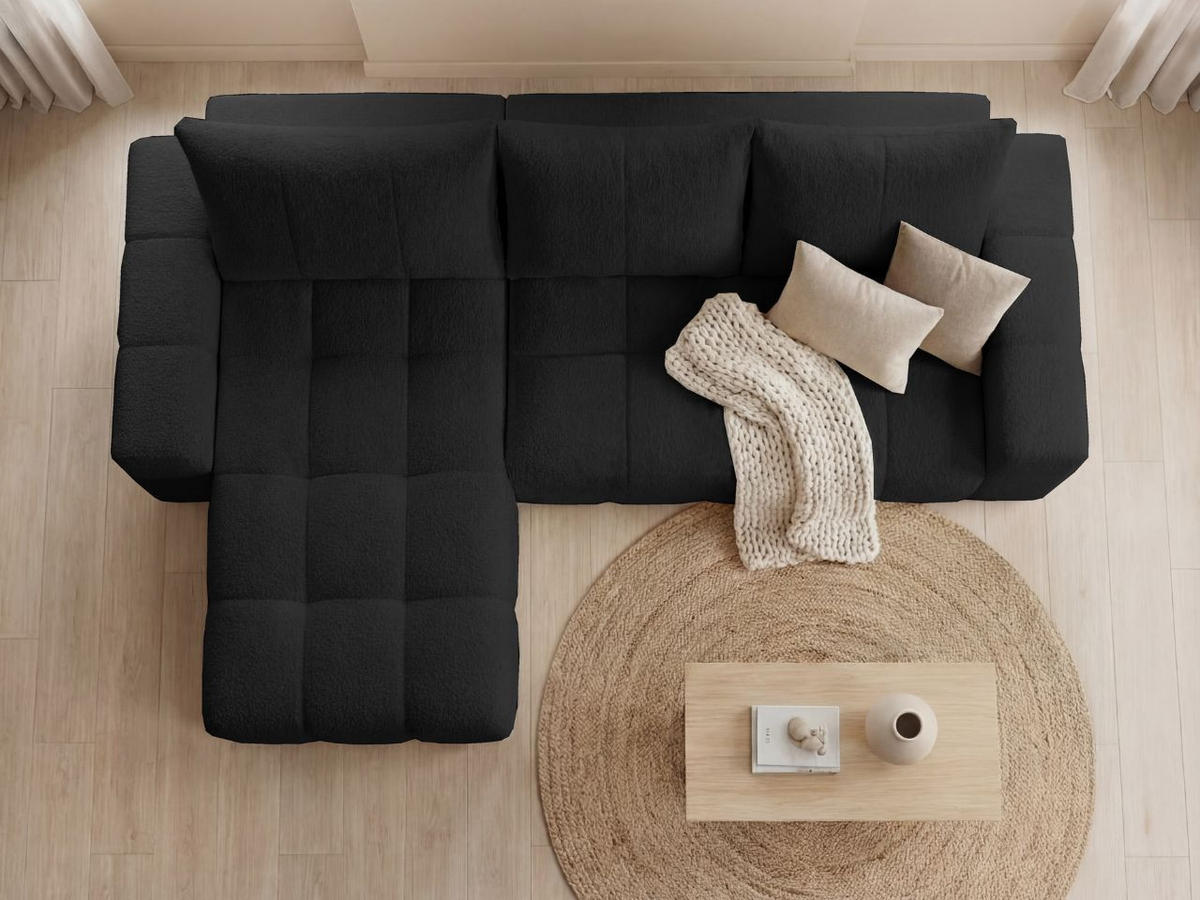 ECKSOFA Bresso Bouclé-Stoff Schwarz - Schwarz, Holz/Textil (255/168cm) - Graingold