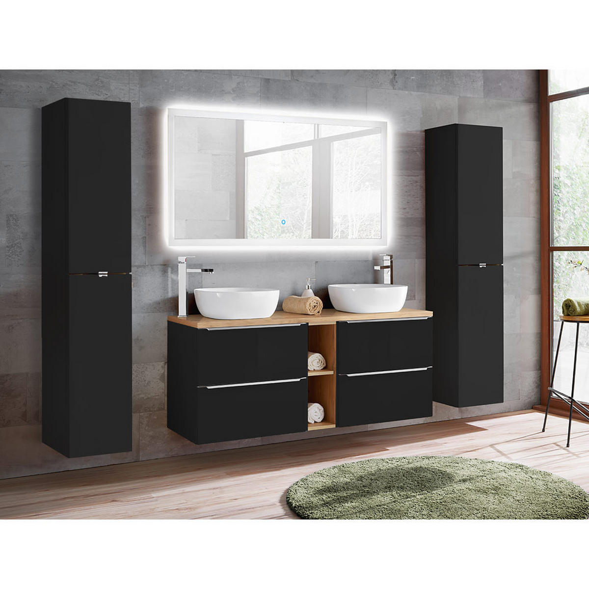 BADMÖBEL-SET 4-TLG. Toskana-56 - Anthrazit, Holzwerkstoff (250/190/46cm) - Lomado