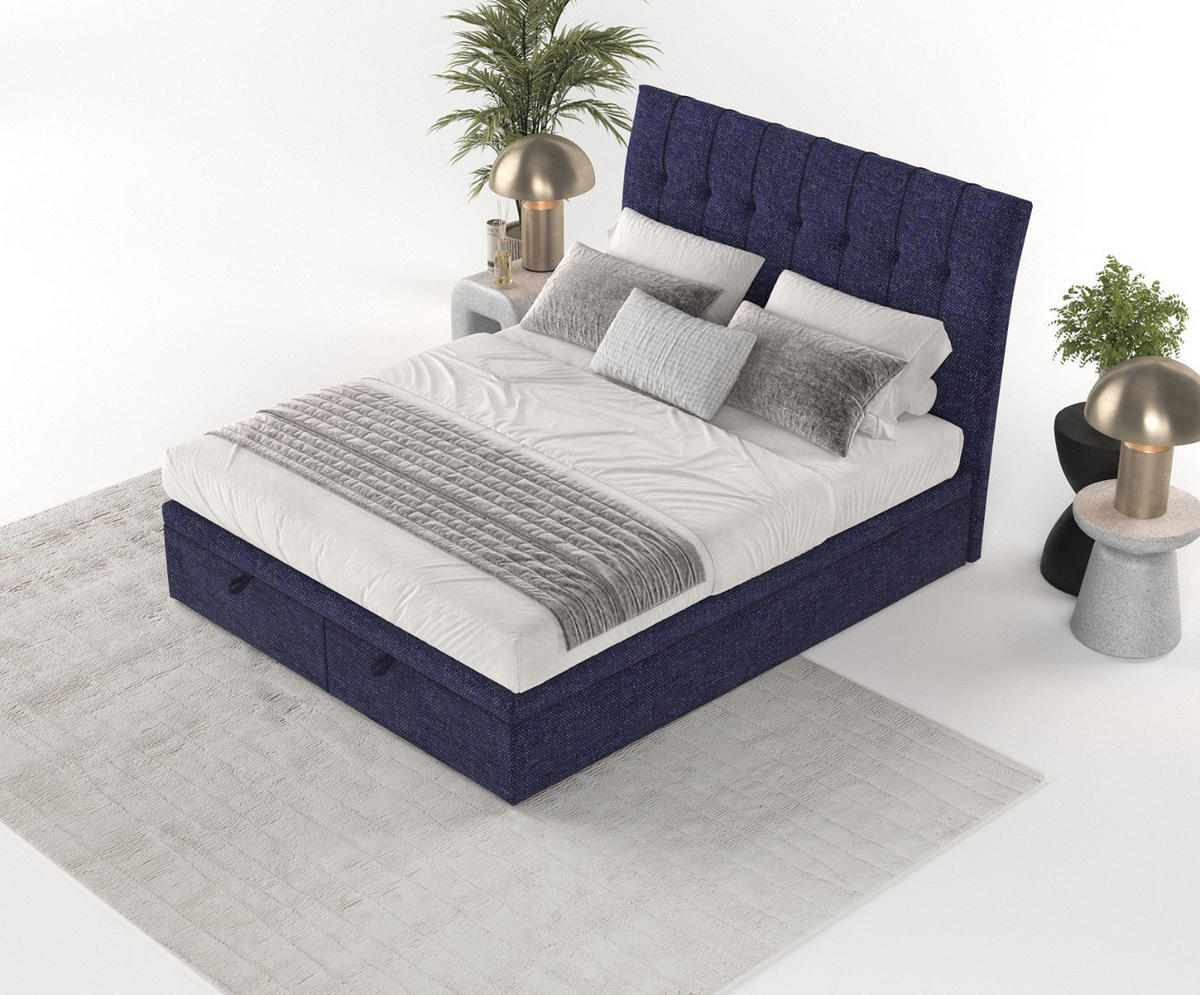 POLSTERBETT Kelsea mit Stauraum 200/200 cm Marineblau im Alta Stoff - Schwarz/Dunkelblau, Holz/Holzwerkstoff (200/200cm) - AltaBeds