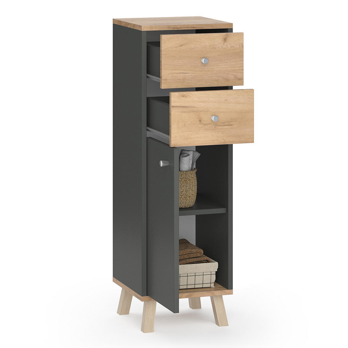 MIDISCHRANK Senyo Anthrazit 30 x 95 cm mit Schubladen - Anthrazit, Holzwerkstoff (30/95/30cm) - Vicco