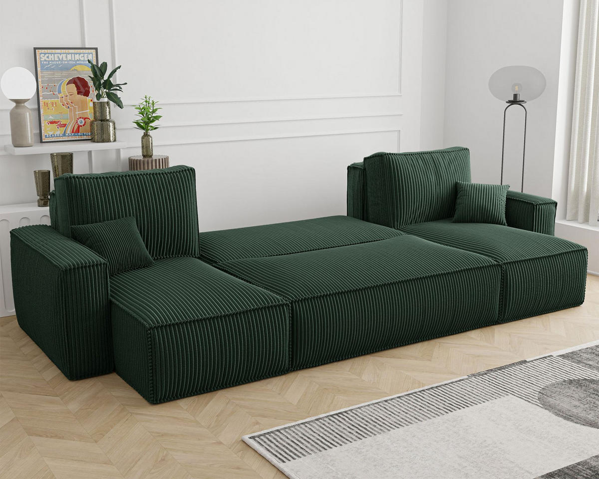 WOHNLANDSCHAFT Scarlo Dunkelgrün Cordbezug - Dunkelgrün/Schwarz, Kunststoff/Textil (312/83/145cm) - Selsey