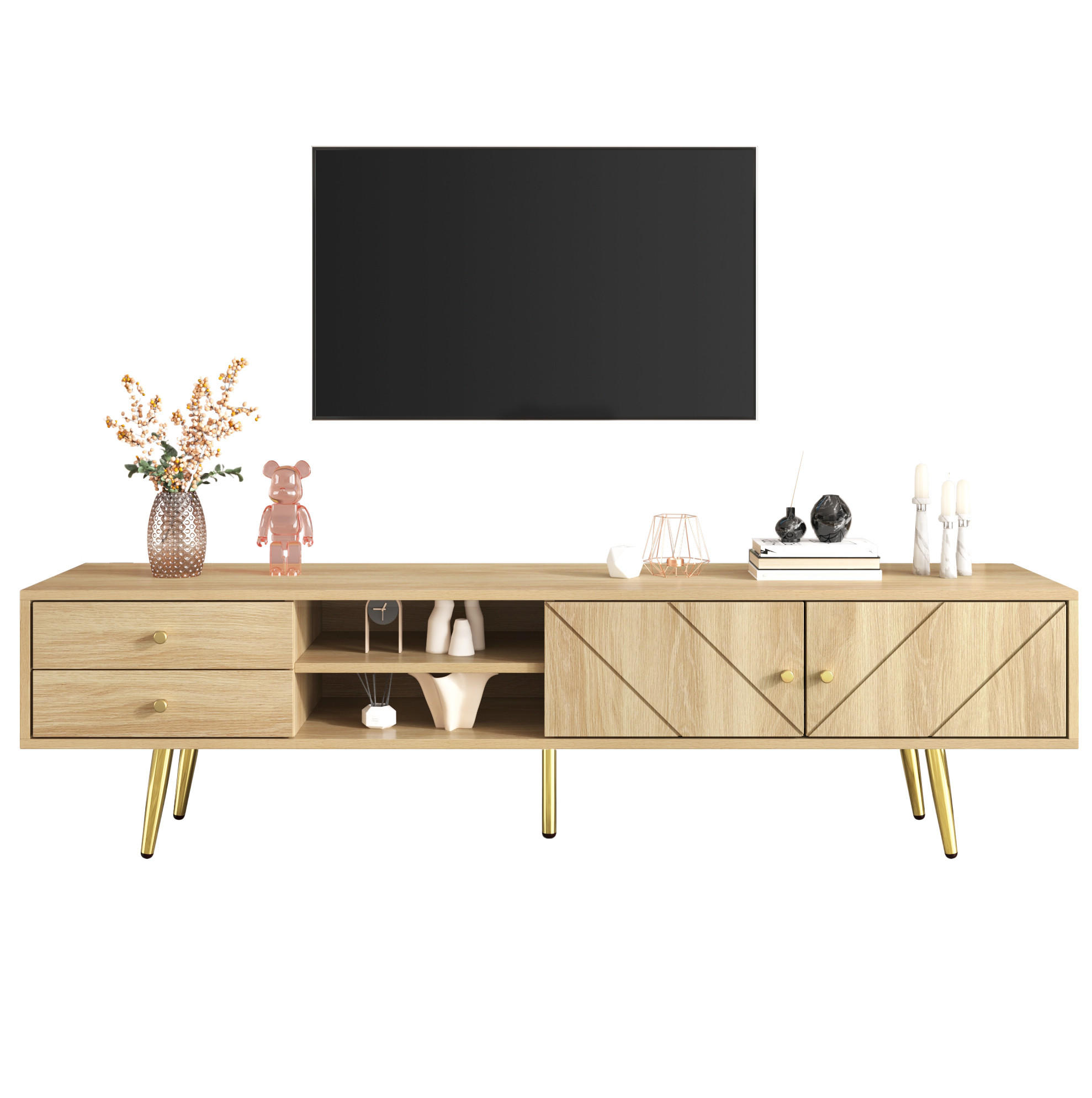 LOWBOARD 160/36/42 cm aus MDF und Spanplatte mit goldfarbenen Metallfüßen Holzfarben - Braun, Holzwerkstoff (160/42/36cm) - Modenvie