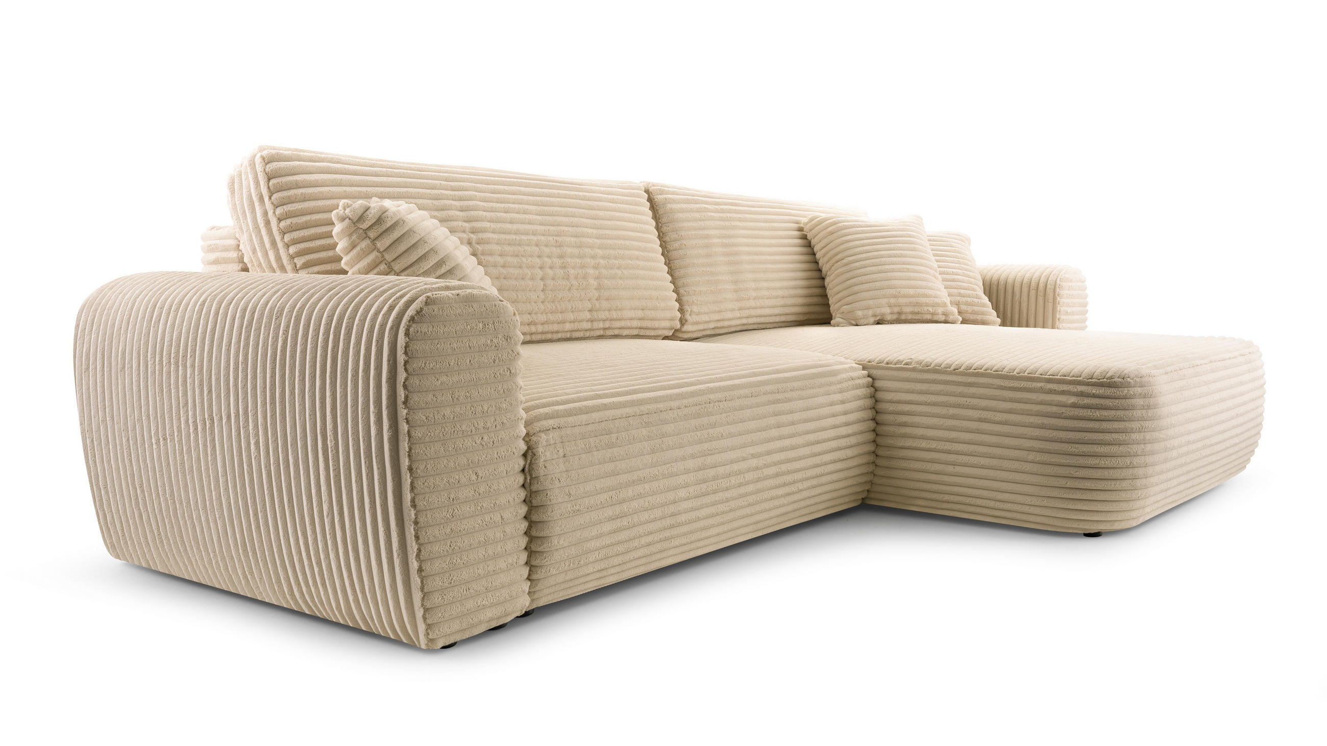 ECKSOFA VIVA Beige Kordstoff mit Schlaffunktion - Beige, Holz (297/169cm) - MASSENO