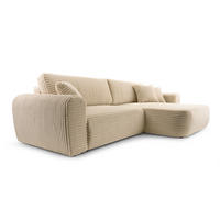 ECKSOFA VIVA Beige Kordstoff mit Schlaffunktion - Beige, Holz (297/169cm) - MASSENO