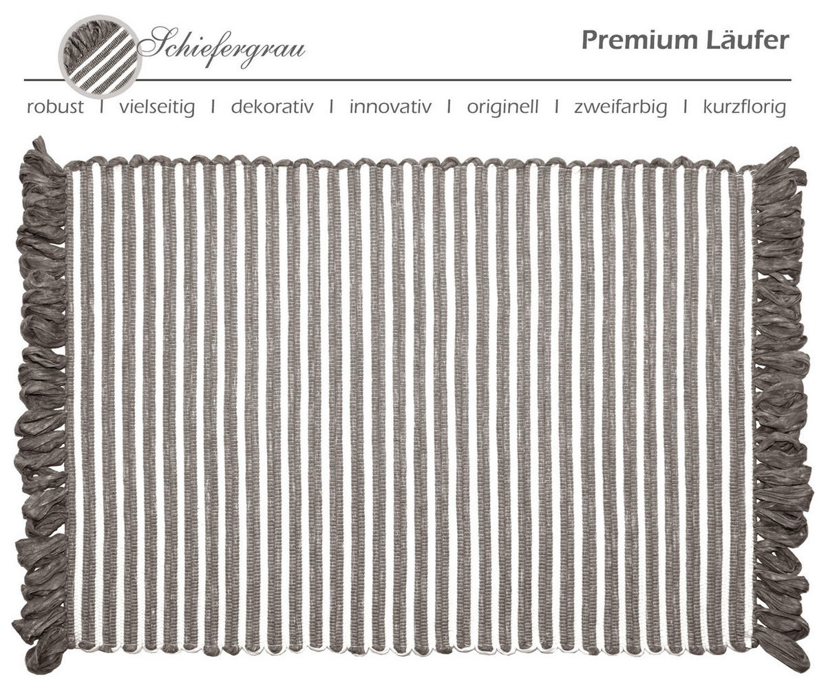 HANDGEWEBTER Läufer 50x70 cm Schiefergrau - Graphitfarben, Naturmaterialien/Textil (50/70cm) - Lashuma