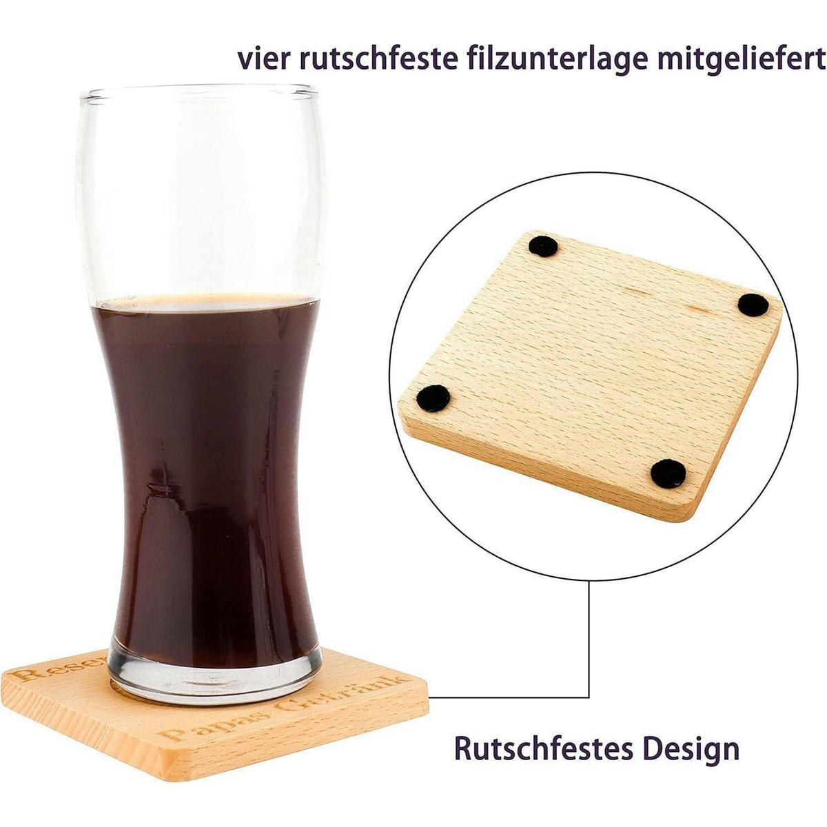 UNTERSETZER Holz mit Gravur "Reserviert für Papas Getränk" 10 cm - Braun, Holz (10/10cm)