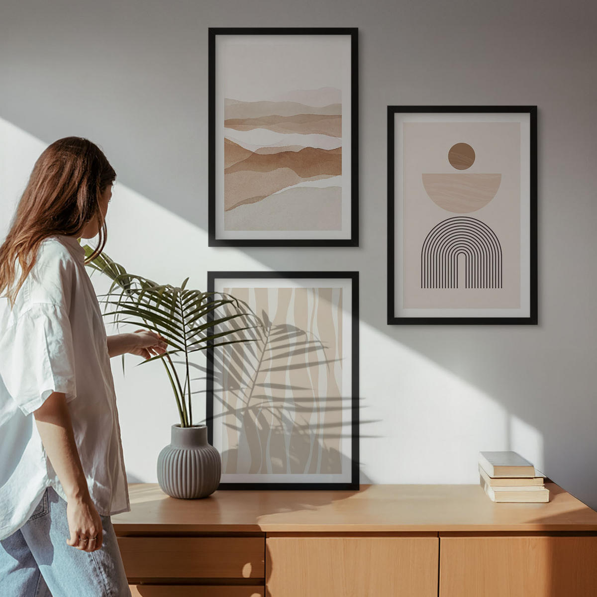 WANDBILDER 3er-Set - 40x60 cm Schwarzer Rahmen - Abstrakte Landschafts- und Naturgeometrie - Schwarz, Kunststoff (40/60cm) - ArtPrintCave