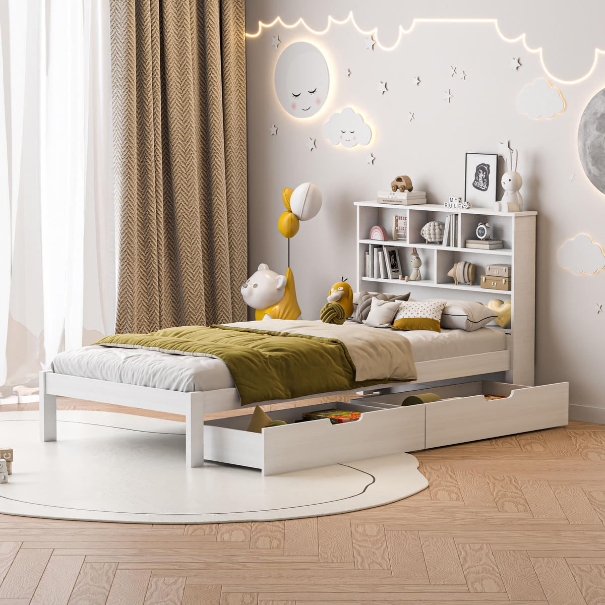 KINDERBETT 90x200cm mit 2 Schubladen, Weiß - Weiß, Holz (90/200cm)