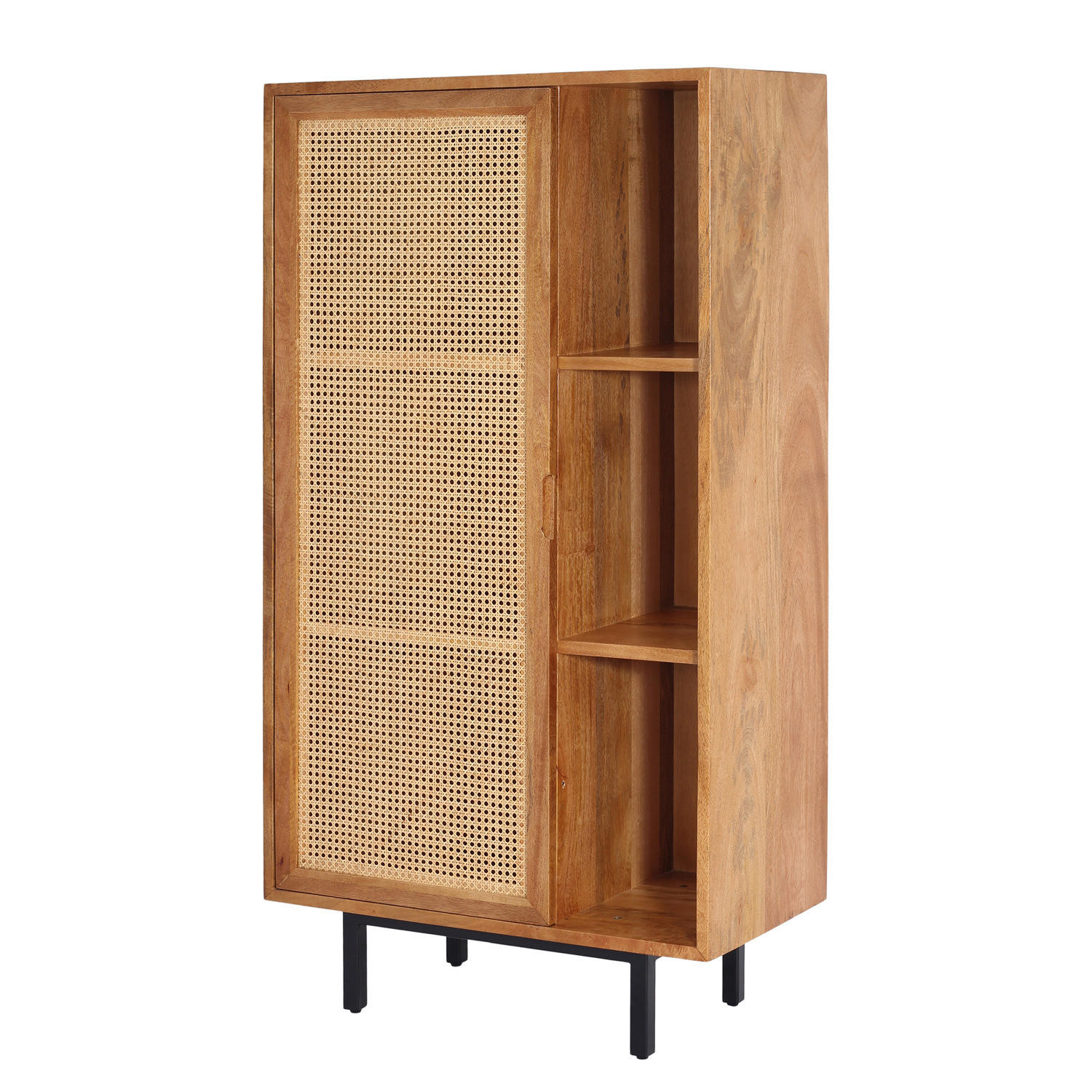 MASSIVES HIGHBOARD - 80 cm - Mango massiv / Wiener Geflecht - Mango / Beige - Braun, Naturmaterialien/Holz (80/150/40cm) - home24