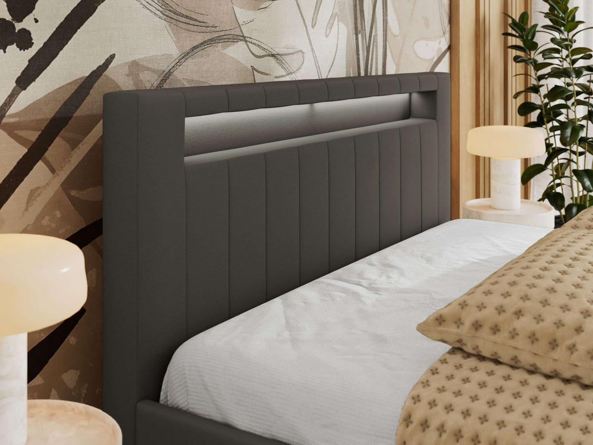 POLSTERBETT GOLD 5 CLASSIC 140/200 - Grau Kunstleder - ohne Matratze - Grau, Textil (140/200cm) - MKS