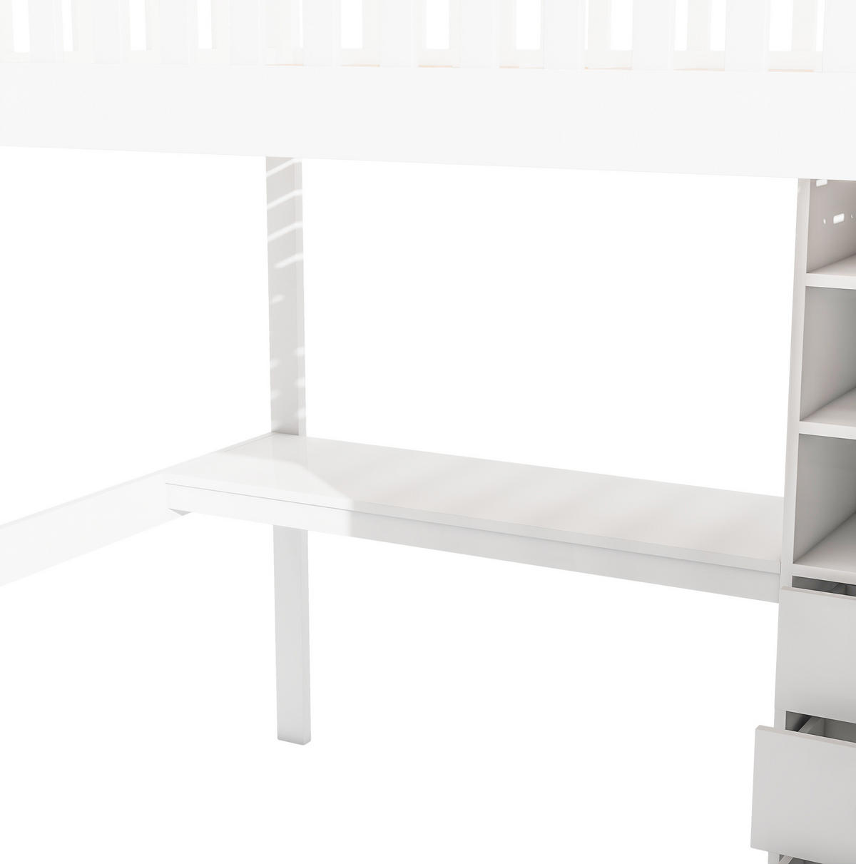 HOCHBETT 140/200 cm in Weiß mit Schreibtisch, Kleiderschrank und 3 Schubladen - Weiß, Holz (140/200cm) - Flora Grace