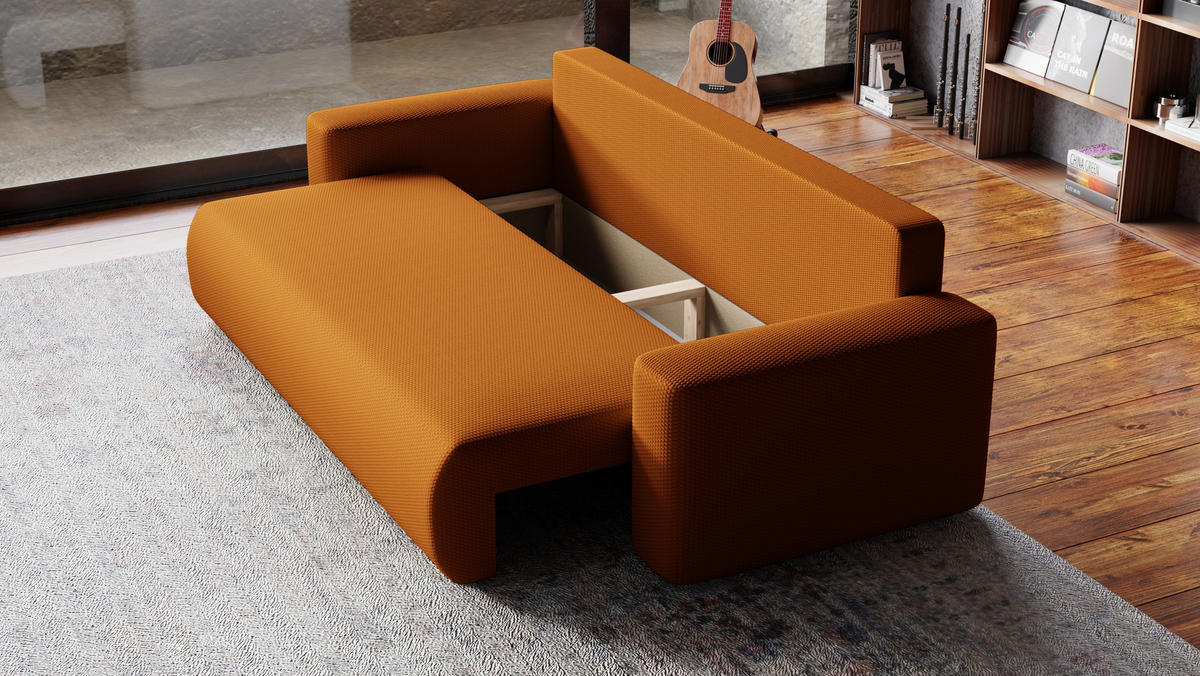 SOFA Bubi mit Bettkasten und Schlaffunktion, Cordstoff - Rostfarben, Holzwerkstoff (242/85/95cm)