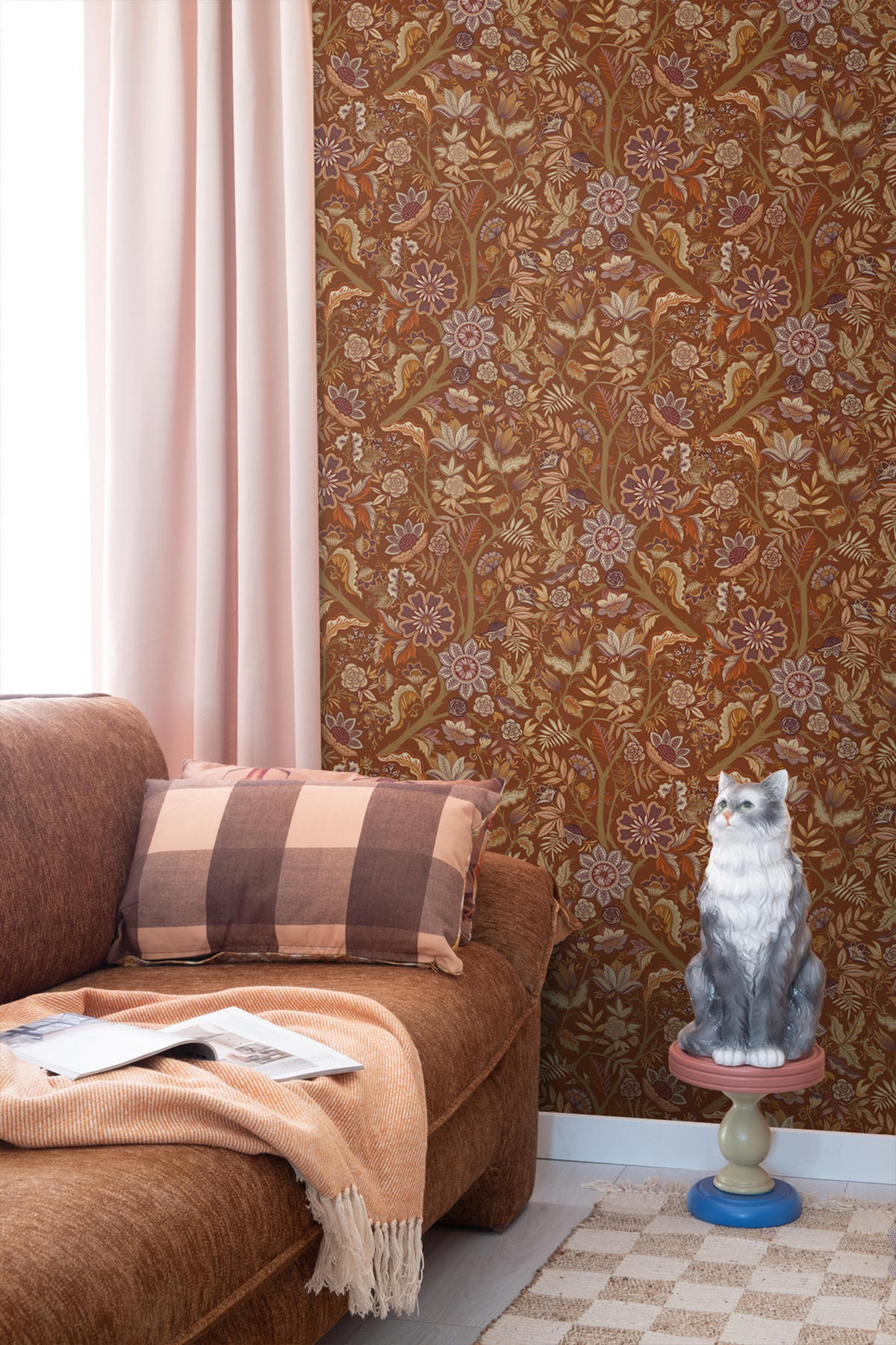 TAPETE Blumenmuster 50 x 900 cm - Braun, Papier (50/900cm) - ESTAhome