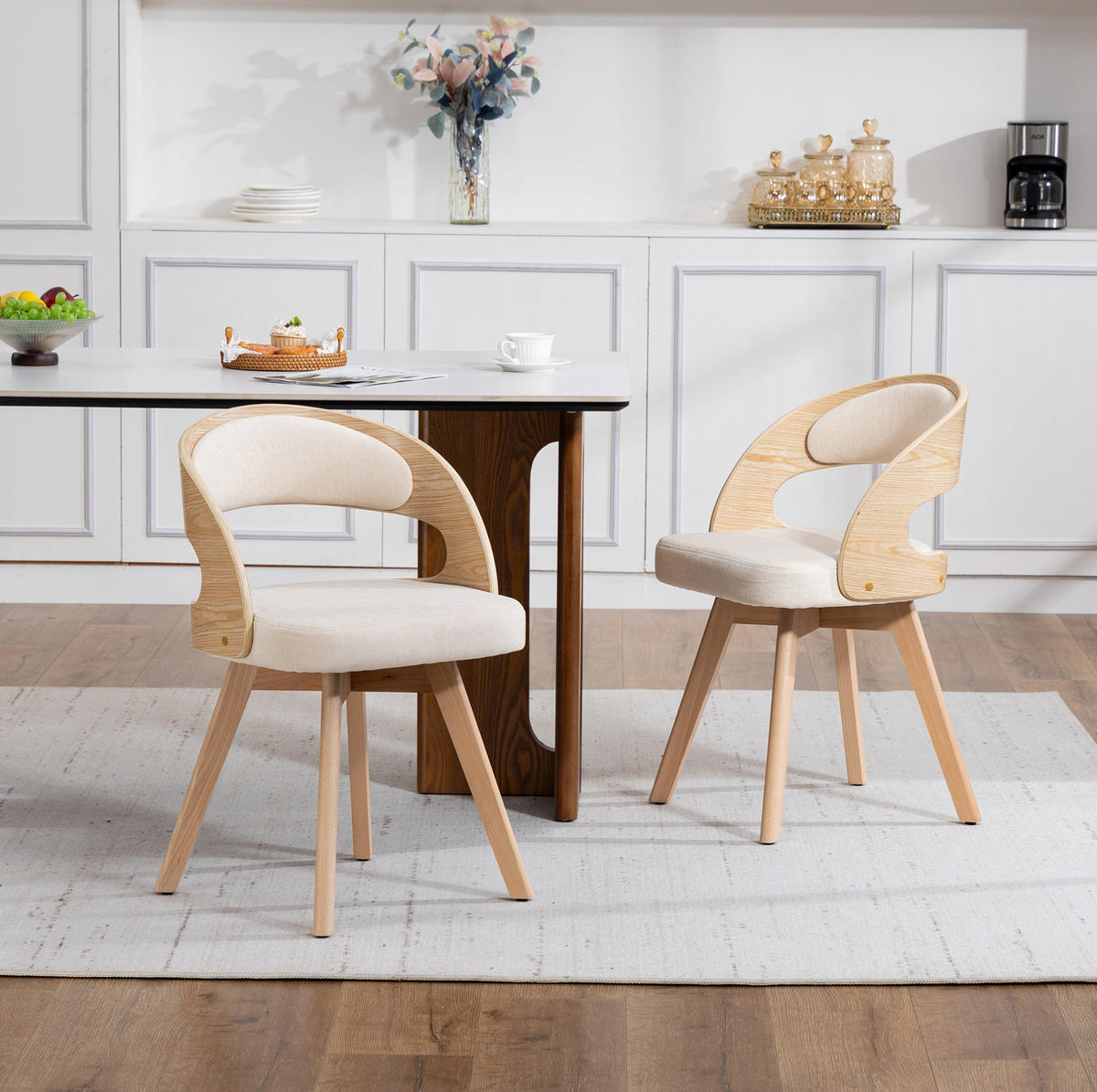 ESSZIMMERSTUHL 2er-Set drehbar 44 x 41 x 75 cm Beige Leinen - Beige, Holz (44/72/41cm) - Meubliv