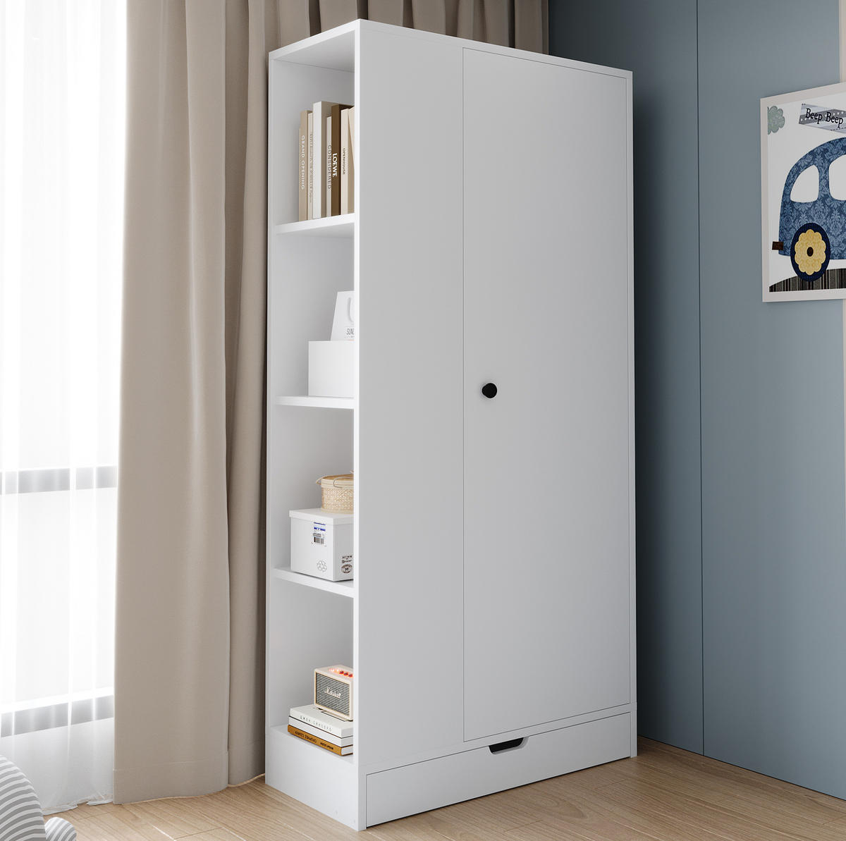 ORMAR od drva 70x40x170 cm bijela s vratima i policama za urednu pohranu - bijela, drvni materijal (70/170/40cm) - Modfu