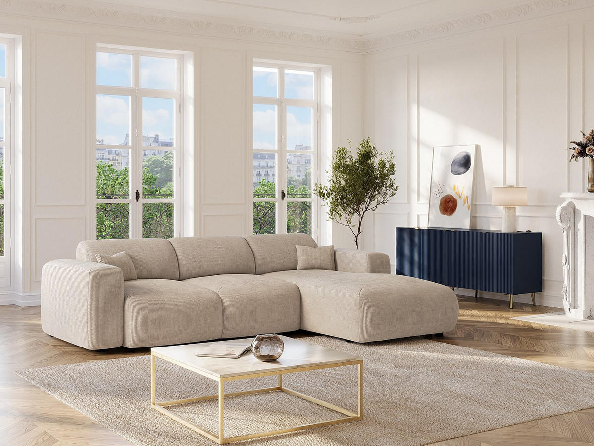 SCHLAFSOFA - 5 Personen - Samt, Stoff - Beige - - Beige, Textil (283/77/180cm) - Vente-Unique