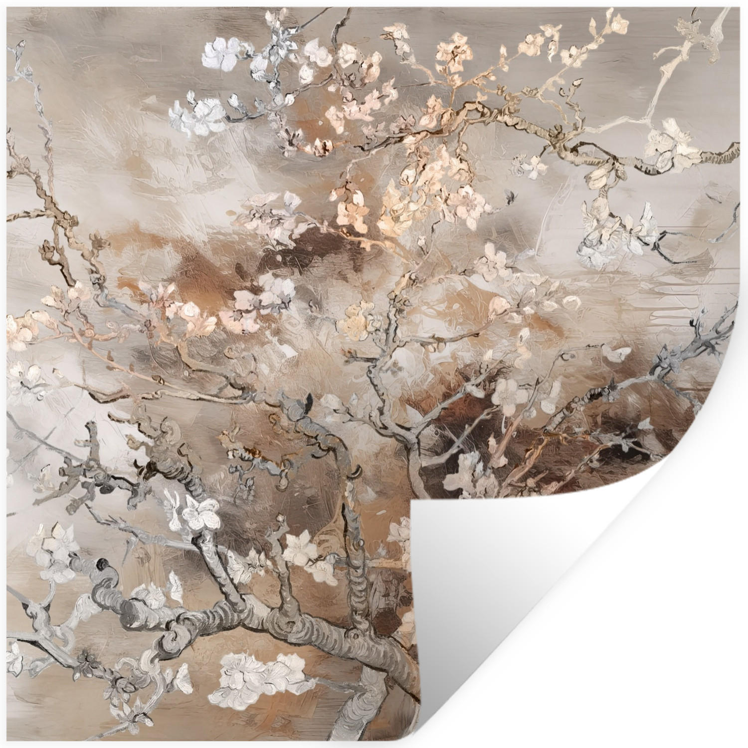 WANDTATTOO Mandelblüte - Kunst - Van Gogh - Beige - Abstrakt 50x50 cm - Braun, Kunststoff (50/50cm) - MuchoWow