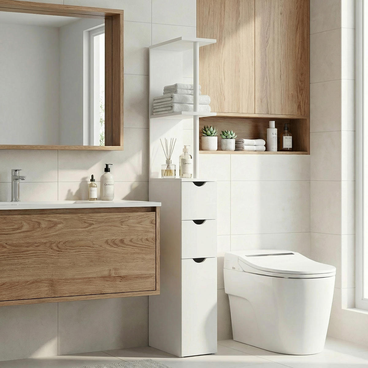 HOCHSCHRANK DE-12436 15/33/137 cm mit 2 Schubladen Weiß - Weiß, Holzwerkstoff (33/136.8/15cm) - ComfortXL