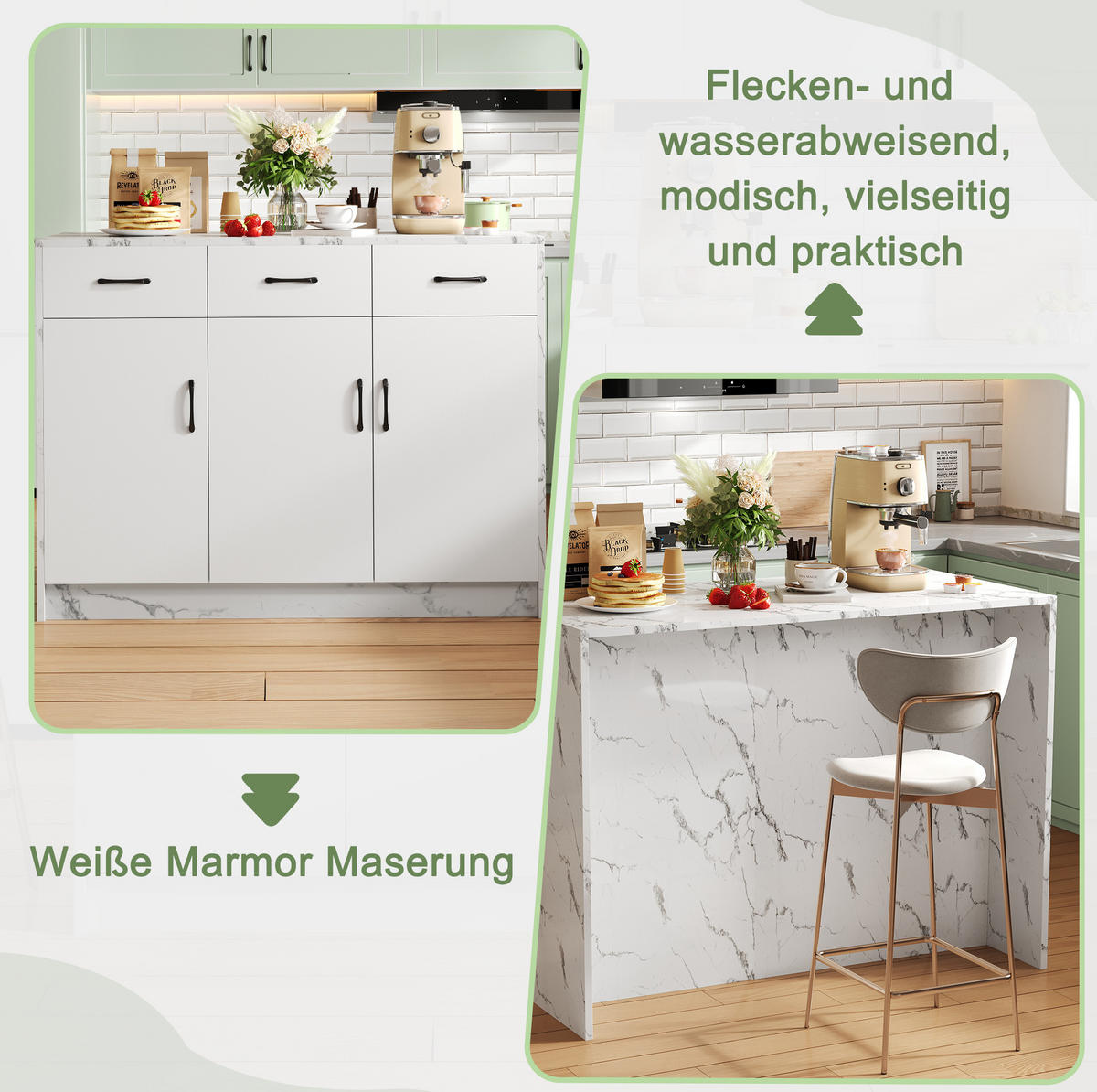 KÜCHENINSEL 120/90,5/60 cm Weiß aus MDF mit Barbereich - Weiß, Holzwerkstoff (60/90.5/120cm) - OKMYHOME