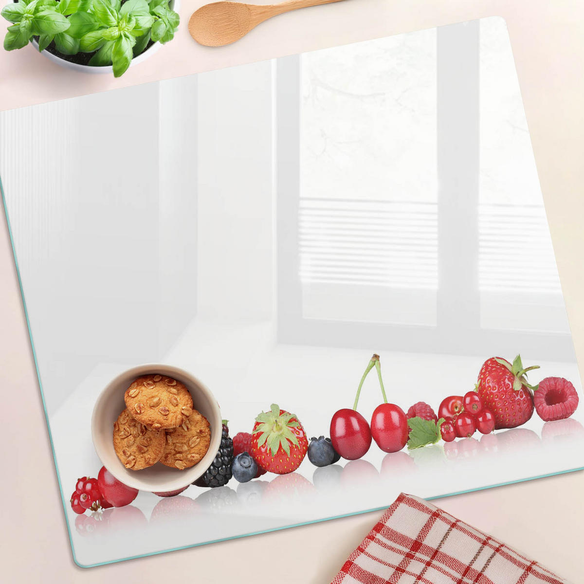 GLASPLATTE 60x52 cm Früchte in einer Reihe - Rot, Glas (60/0.4/52cm) - TULUP