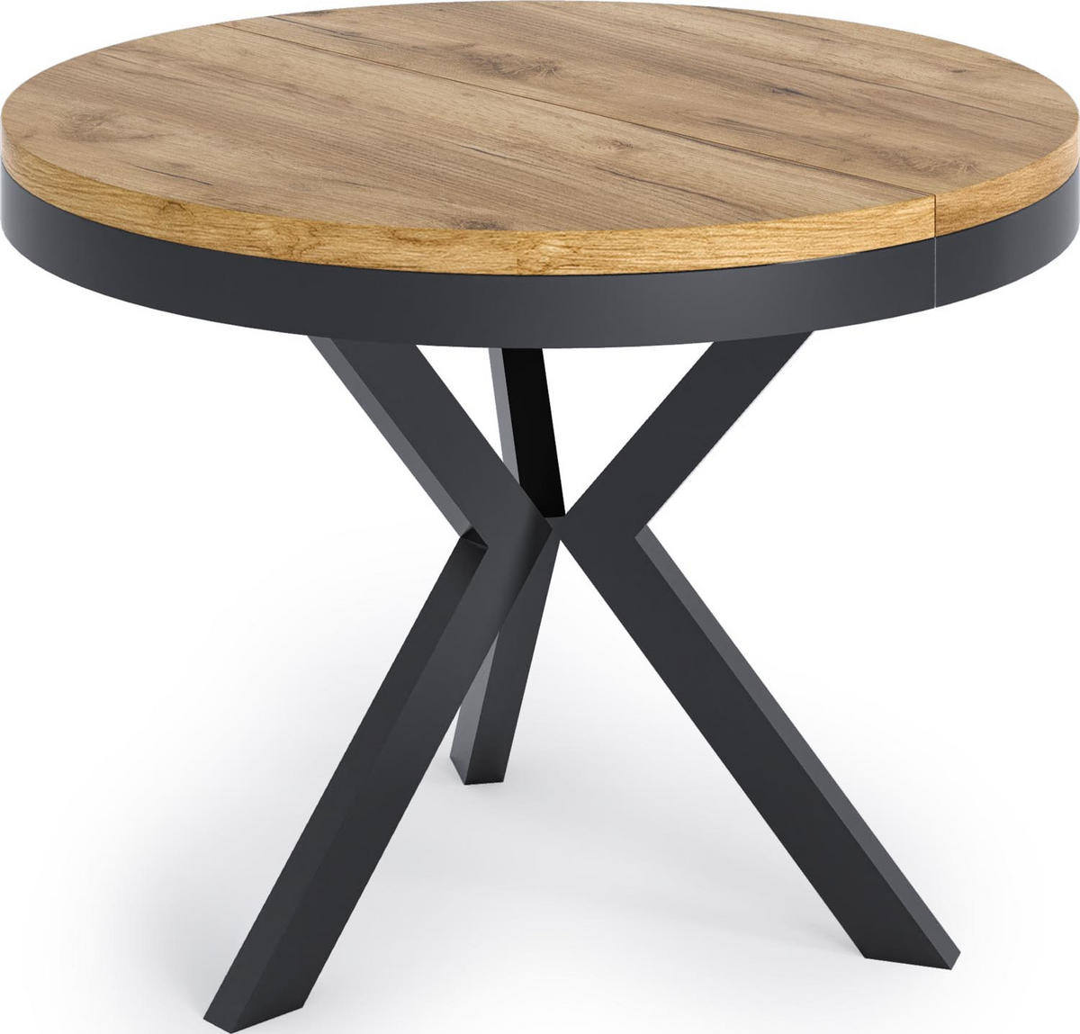 ESSTISCH Velma runder ausziehbarer, Craft Eiche 100-140/100/76 cm - Eiche Wotan/Schwarz, Holzwerkstoff/Metall (100/100/76cm) - WFL GROUP