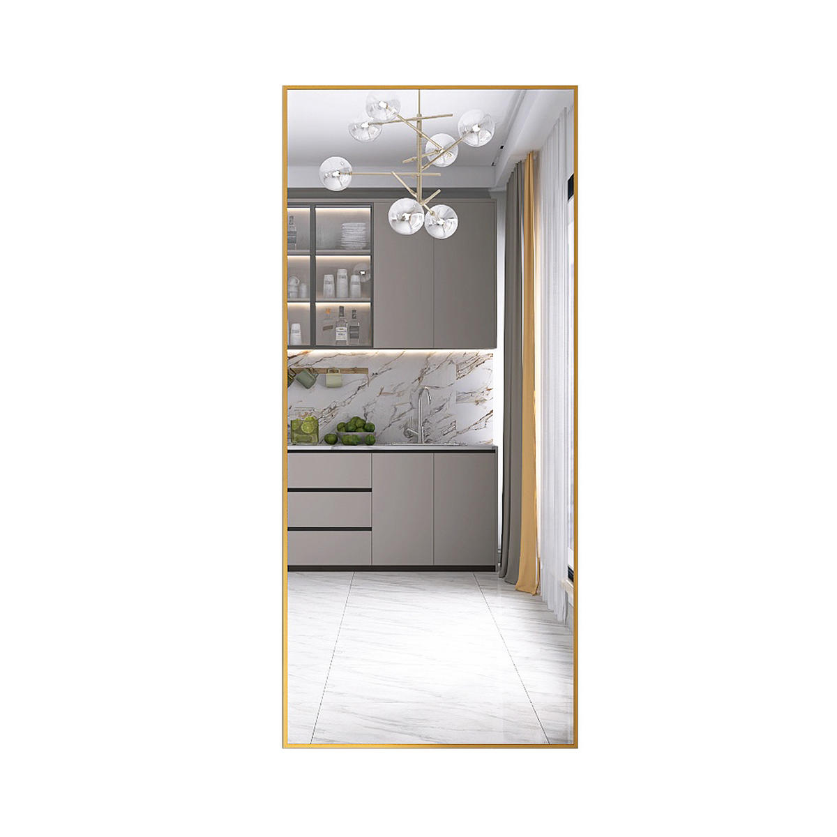 STANDSPIEGEL Ganzkörperspiegel,1800 x 800 mm, freistehend/wandmontiert, goldfarben, Ankleidespiegel - Goldfarben, Glas/Metall (80/180/3cm) - WoodenAura