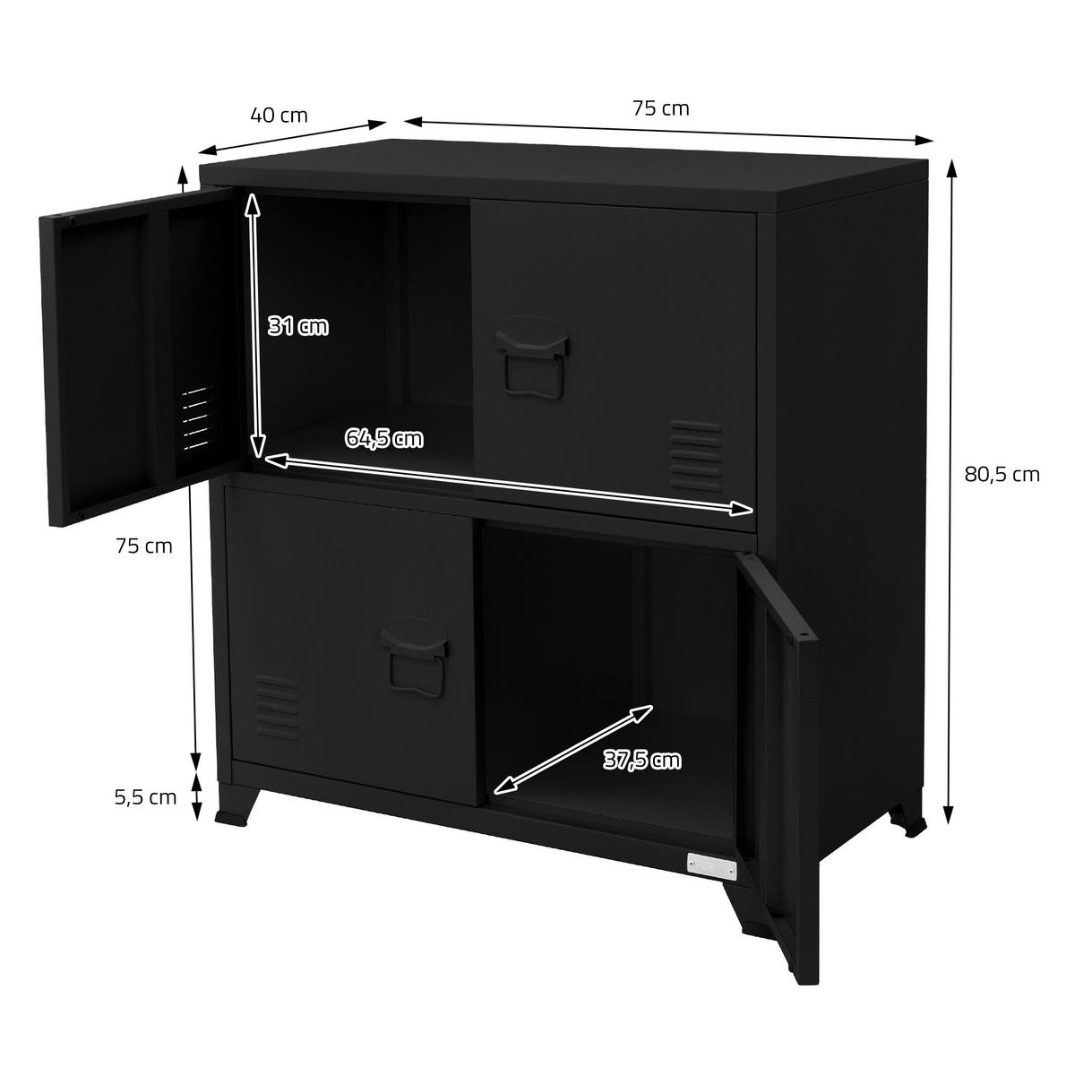 AKTENSCHRANK - Schwarz, Metall (40/80.5/75cm) - ML-DESIGN