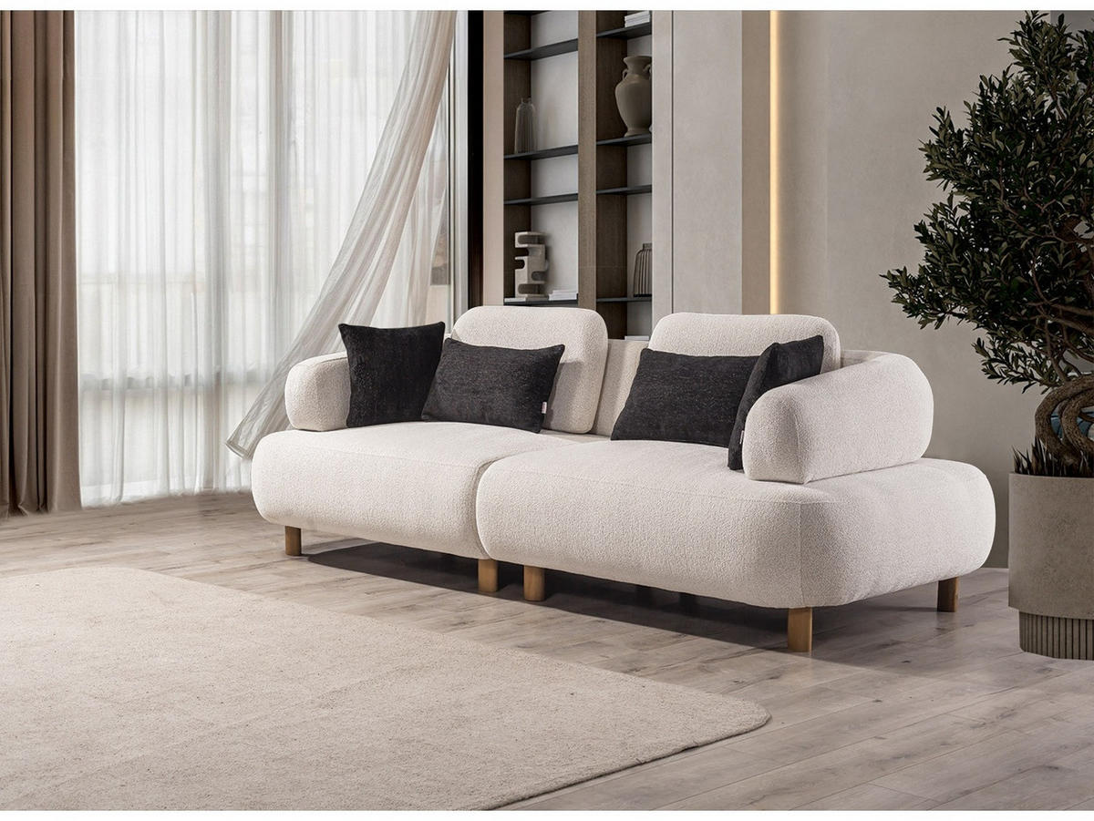 SOFA Barcelona 3-Sitzer Webstoff Creme - Beige, Holz/Textil (230/79/110cm) - Villa Möbel