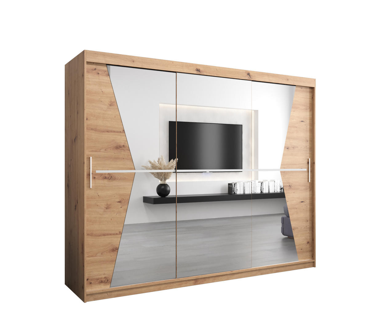 SCHWEBETÜRENSCHRANK 200/250/62 3-türig - Silberfarben/Eiche Artisan, Holz/Kunststoff (250/200/62cm) - Abiks Möbel