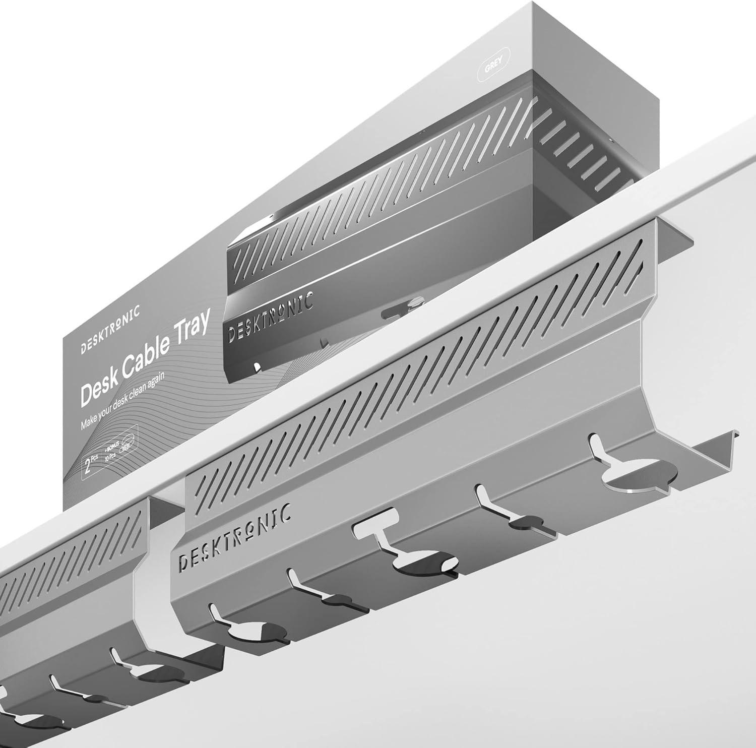 KABELKANAL Schreibtisch Grau, 2x43cm, Hochwertiger Stahl - Grau, Metall (43/12/10cm) - Desktronic